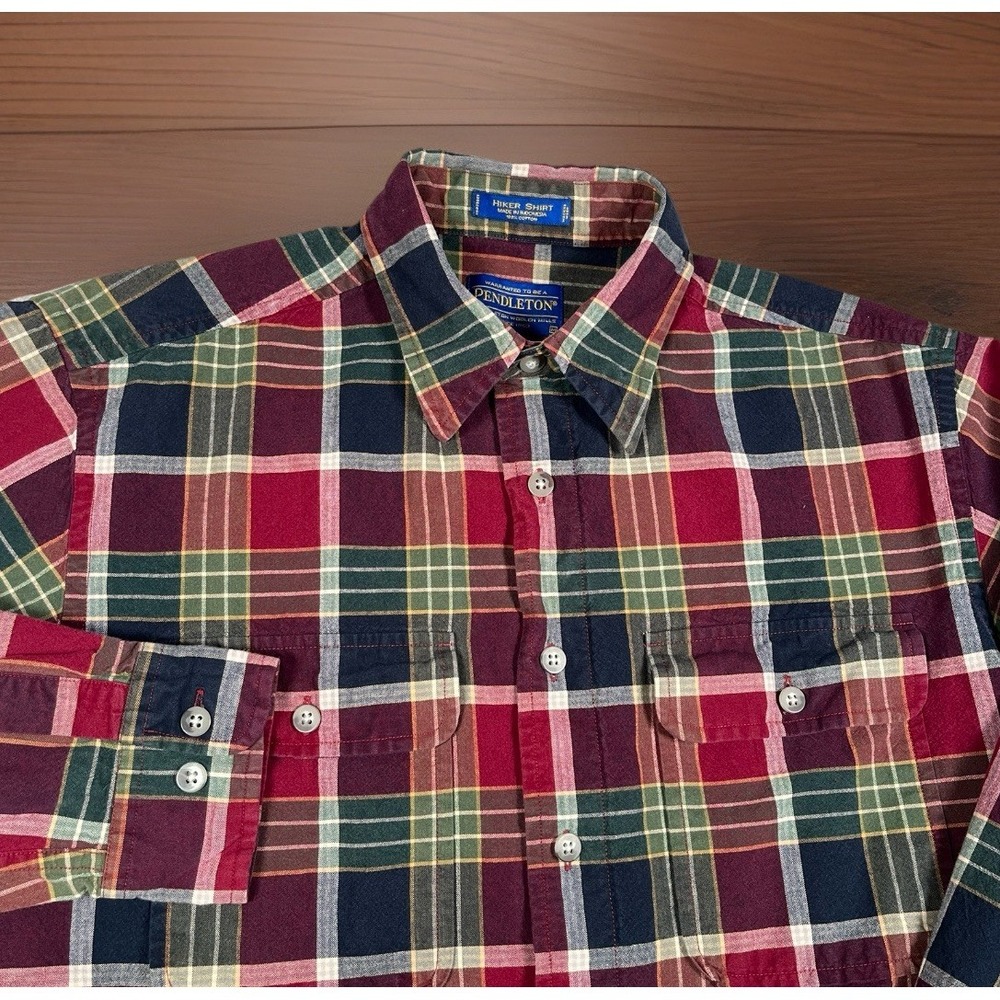 Pendleton Hiker Shirt Men M Plaid Long Sleeve Button Up 100% Cotton Pockets